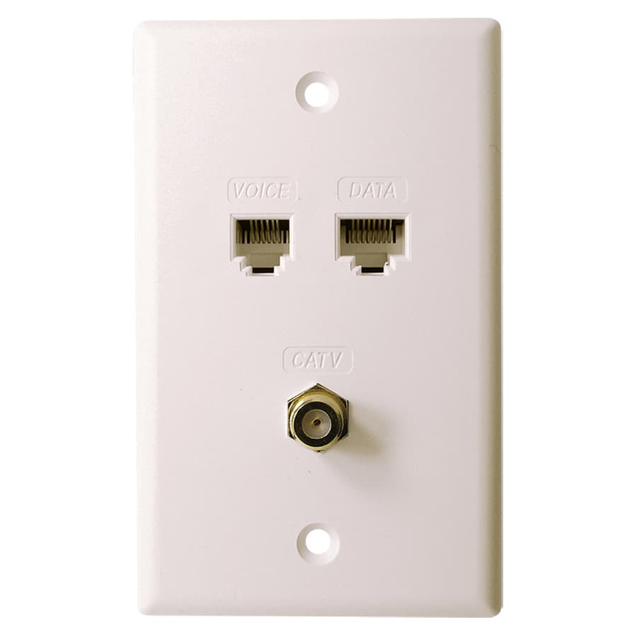 16-units min. Structured Cable Products, Inc.  Catv F-type + Cat3 Jack (voice) + Cat5 Jack - Wall Plate - Single Gang - White - 10 Ea/per Pack - 123-WT