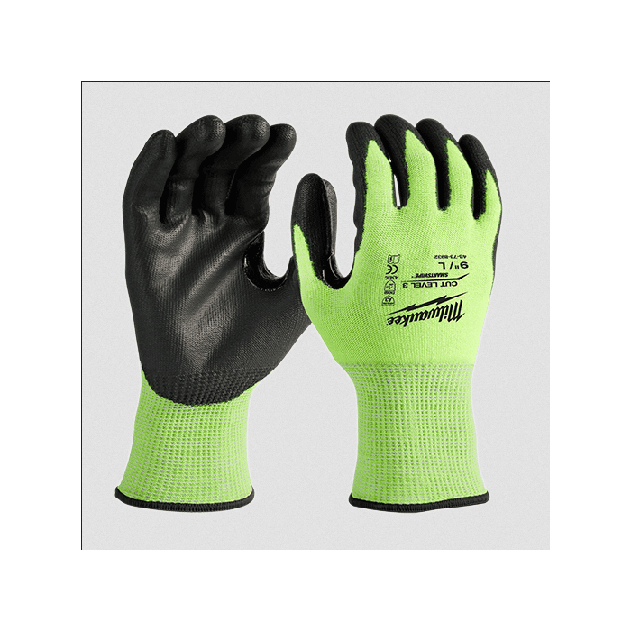 2-units min. Milwaukee 48-73-8932B High Visibility Cut Level 3 Polyurethane Dipped Safety Gloves - Size Large - 12 Pack Hi-Vis Yellow - 48-73-8932B