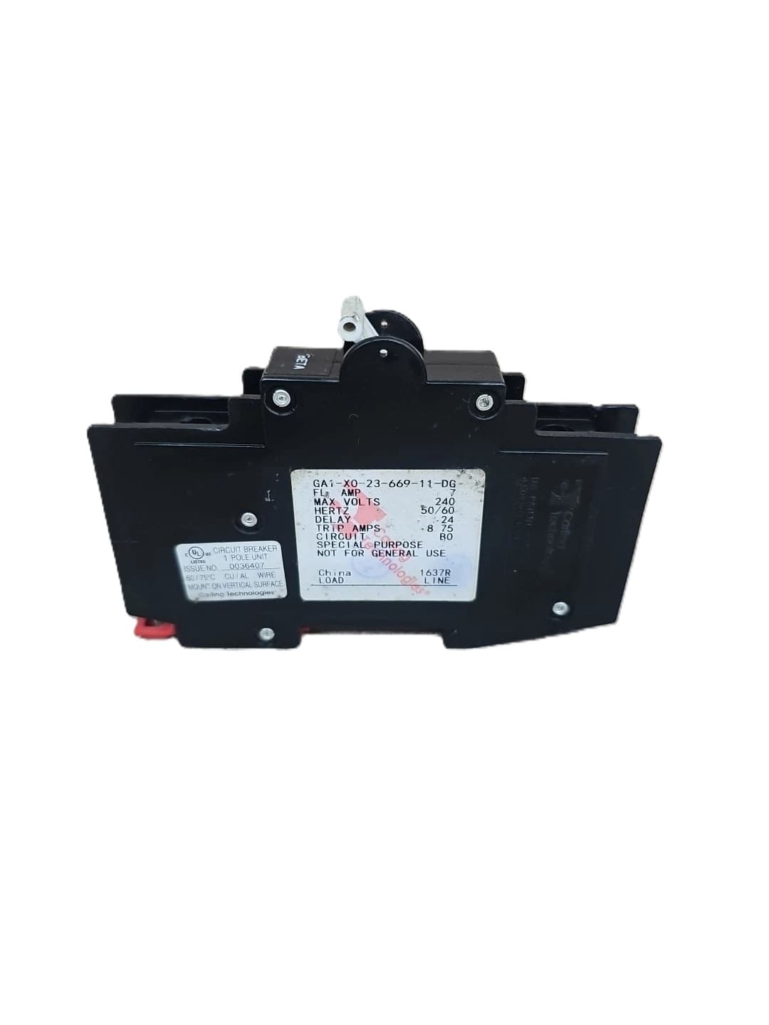 Carling Technologies GA1-X0-23-669-11-DG - Single Pole Din Rail Circuit Breaker 7amp