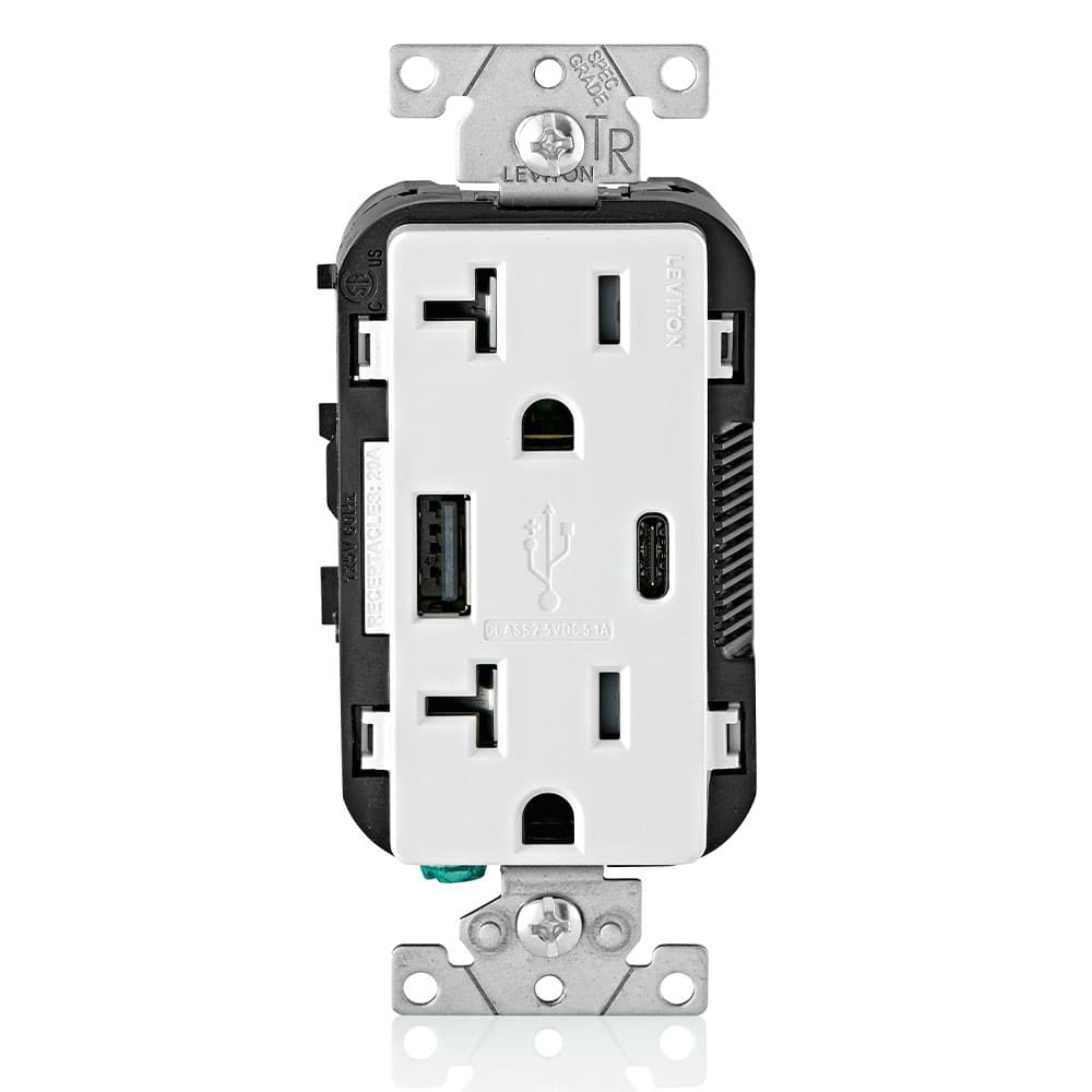 6-units min. Leviton  Wh Combdup Rec Type Ac Usbpt Chgr20a125v - T5833-W