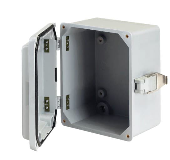 nVent A865JFGQRR - Hoffman A865jfgqrr Enclosure, Box-lid, Fiberglass, Gray, Hinged, Latched Cover, 8.0 X 6.0 X 5.0 In.
