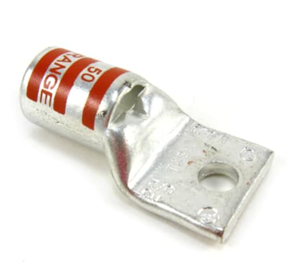 ABB Installation Products 54111 - Copper One-hole Lug - Straight Standard Barrel - Max 35kv, 3/0 Awg Wire, 3/8 Inch  Bolt Size, Tin Plated With Inspection Hole, Orange 50