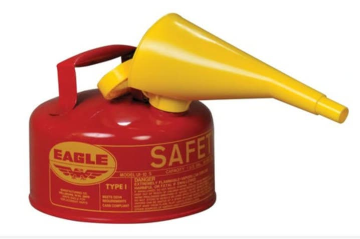 3-units min. Eagle Comtronics  "Eagle UI-20-FS Red GalvanizedSteel Type 1 Gasoline SafetyCan with Funnel, 2 gallon" - UI10FS