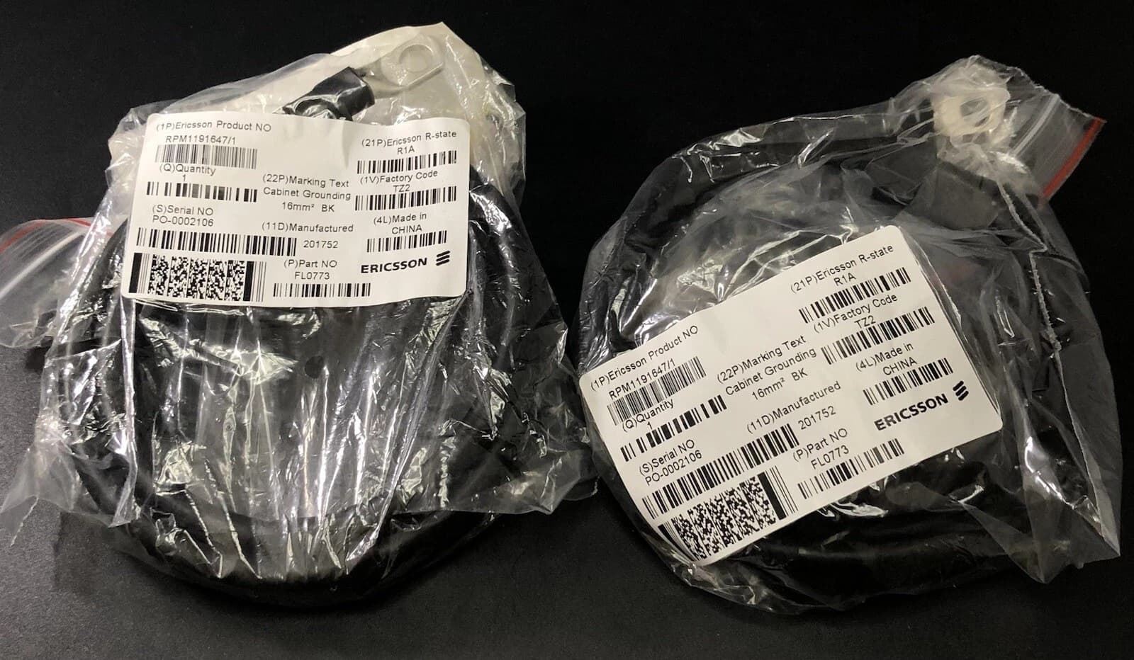 7-units min. Ericsson  Earthing Cable, 16mm2, 1m Black - RPM1191647/1