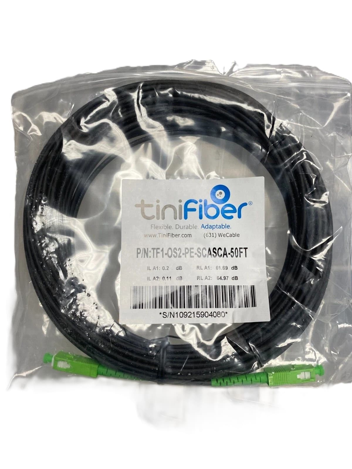 4-units min. TiniFiber  Armored 1 Fiber Jumper - TF1-OS2-PVC-BLK-SCA-SCA-50FT