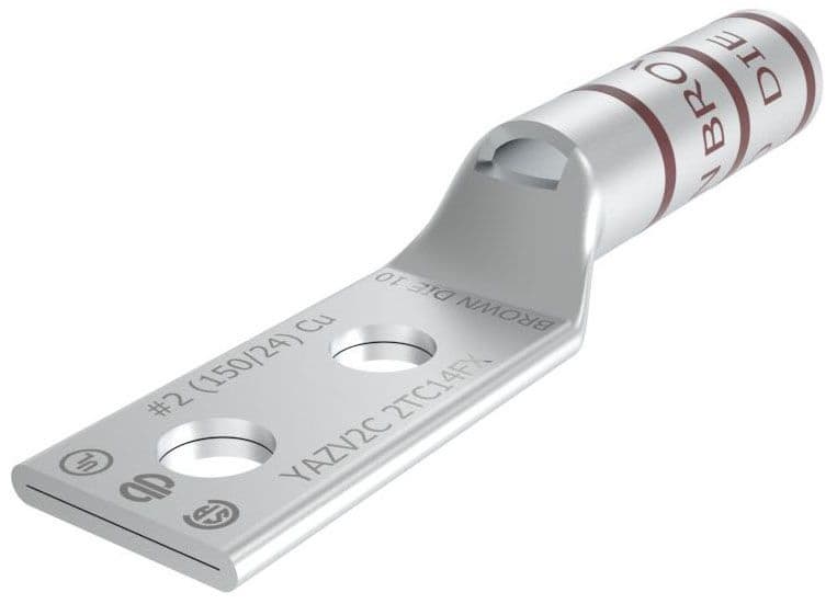 Burndy YAZV2C2TC14FX - 2awgtwo Hole Hylug Flex Conductor Long Barrel With Inspection Window