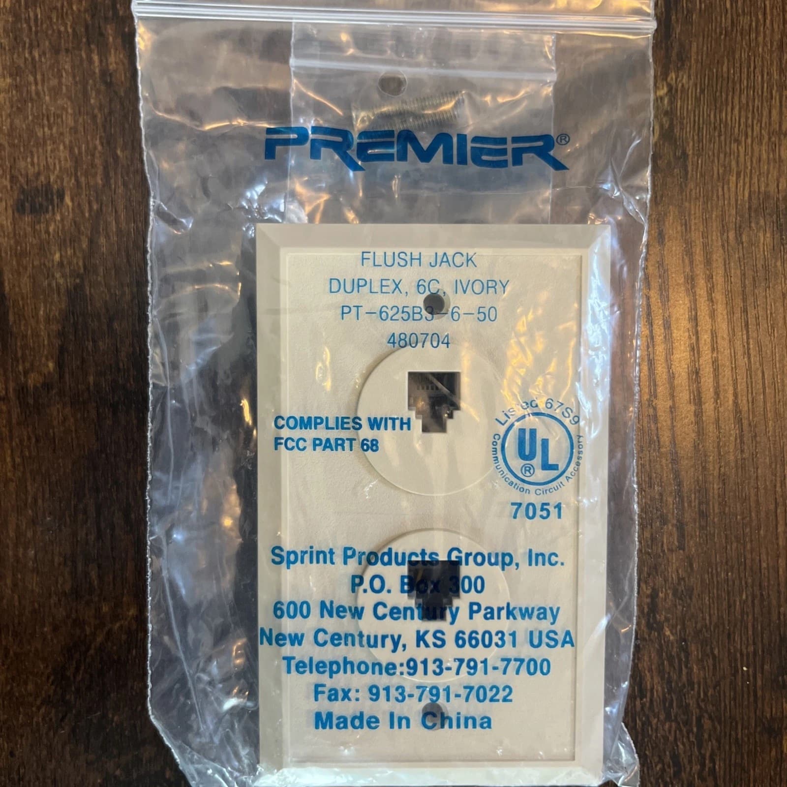 Premier PT-625B3-6-50 - Flush Mount Jack 6 Conductor Ivory Duplex Rj11c   1- Or 2-line.  One-piece Unit With Two Independent Jacks And Mounting Screws