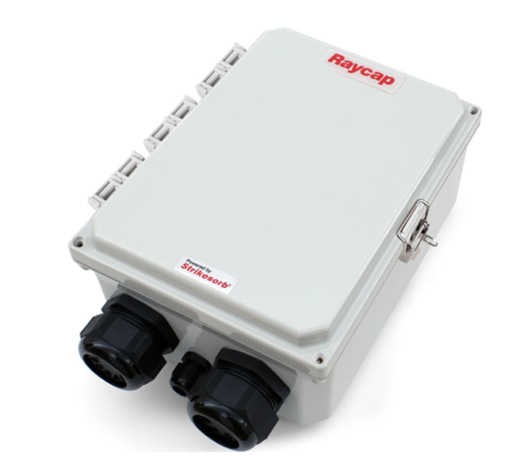 Raycap RSCAC-9556-P-240-A - 120/240V AC DISCONNECT. 60KA STRIKESORB 30-A-2CHV PROTECTION. INCLUDES (2) EA 15A & 20A TANDEM BREAKERS. 100A MAIN. NEMA 4X. SUSE-UL/NEC: