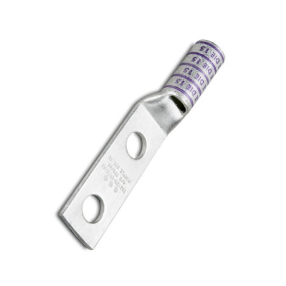 Burndy YAZV282NT38FX - 2 Hole Flex Lug Long Barrel 4/0 Awg 3/8 Bolt Hole 1 Ctr Insp Window Rohs