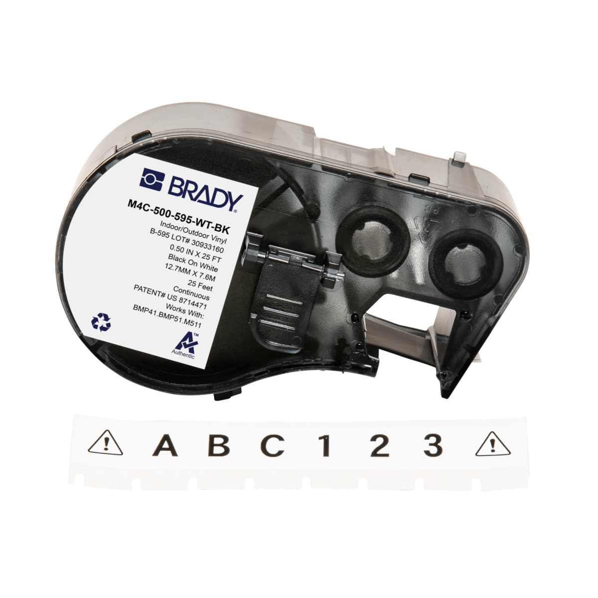 Brady M4C-500-595-WT-BK - Bmp51/bmp53 Label Maker Cartridge Size: 25 Ft W X 0.500 In H (7.620 M W X 12.700 Mm H), Black On White, Indoor/outdoor Vinyl, B-595, 1/cartridge