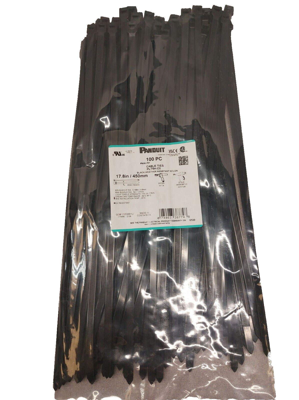 114-units min. Panduit PLT5H-C0 - Pan-Ty Heavy Cable Tie, 17.7in Black UV/Weather-Resistant Nylon 6.6, 175 lb, 100-Pack