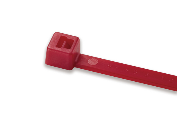 500-units min. HellermannTyton T50L2C2 - T50L Standard Cable Tie, 15in 50 lb PA66 Red, Inside Serrated, 100/pkg