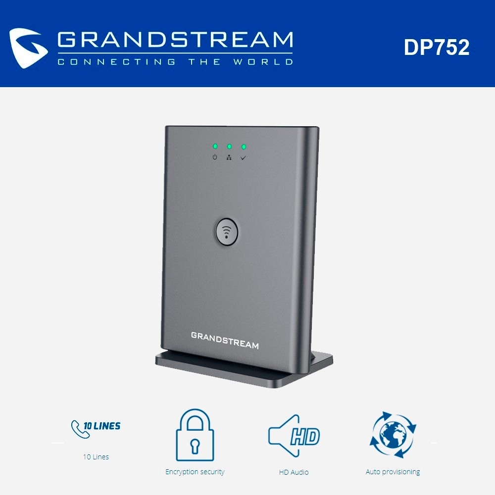 3-units min. Grandstream DP752 - Long-Range DECT VoIP Base Station, 5 Handsets, 10 SIP Accounts, PoE