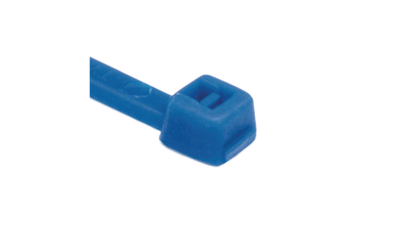 1000-units min. HellermannTyton 116-01816 - T18R-PA66-BU Cable Tie, 4in Blue PA66, 18 lb Tensile, Inside Serrated, 100/pk