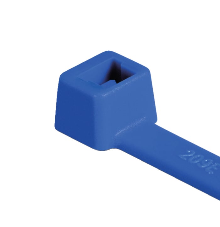 1000-units min. HellermannTyton 116-01816 - T18R-PA66-BU Cable Tie, 4in Blue PA66, 18 lb Tensile, Inside Serrated, 100/pk