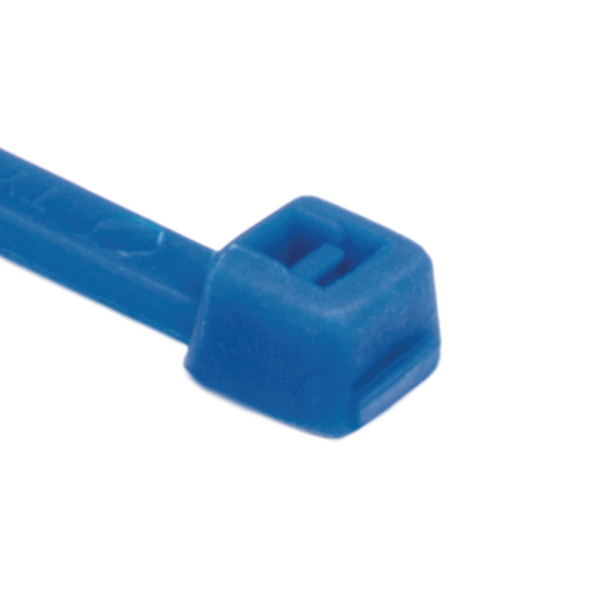 1000-units min. HellermannTyton 116-01816 - T18R-PA66-BU Cable Tie, 4in Blue PA66, 18 lb Tensile, Inside Serrated, 100/pk